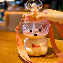 Load image into Gallery viewer, 1000ml Cute Kawaii Bear Water Bottle for Girl Plastic Gradient Korean Large Outdoor Sports School Drinking Bottle With Strap Straw