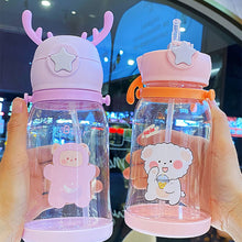 Load image into Gallery viewer, 600ml Portable Kids Water Bottle Sippy Cup Creative Cartoon Baby Feeding Cups with Straws Leakproof Water Bottles Outdoor Children's Cups