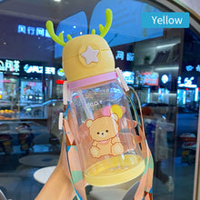 Load image into Gallery viewer, 600ml Portable Kids Water Bottle Sippy Cup Creative Cartoon Baby Feeding Cups with Straws Leakproof Water Bottles Outdoor Children's Cups
