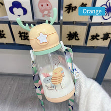 Load image into Gallery viewer, 600ml Portable Kids Water Bottle Sippy Cup Creative Cartoon Baby Feeding Cups with Straws Leakproof Water Bottles Outdoor Children's Cups