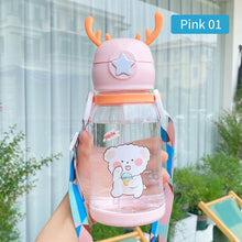 Load image into Gallery viewer, 600ml Portable Kids Water Bottle Sippy Cup Creative Cartoon Baby Feeding Cups with Straws Leakproof Water Bottles Outdoor Children's Cups
