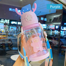 Load image into Gallery viewer, 600ml Portable Kids Water Bottle Sippy Cup Creative Cartoon Baby Feeding Cups with Straws Leakproof Water Bottles Outdoor Children's Cups