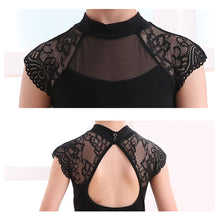Load image into Gallery viewer, Children's Lace Short Sleeved Dance Costume Summer Stand Collar Mesh Splicing Dance Costume Dance Training Clothes for Girls