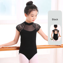 Load image into Gallery viewer, Children's Lace Short Sleeved Dance Costume Summer Stand Collar Mesh Splicing Dance Costume Dance Training Clothes for Girls