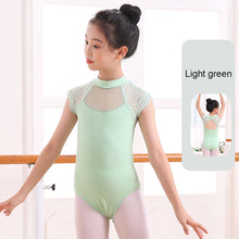 Load image into Gallery viewer, Children's Lace Short Sleeved Dance Costume Summer Stand Collar Mesh Splicing Dance Costume Dance Training Clothes for Girls