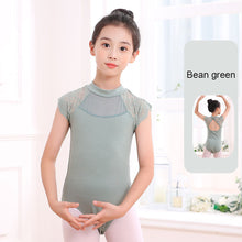 Load image into Gallery viewer, Children's Lace Short Sleeved Dance Costume Summer Stand Collar Mesh Splicing Dance Costume Dance Training Clothes for Girls