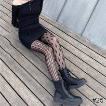 Load image into Gallery viewer, Women Sexy Lace Hollow Thin Pantyhose Flower Vine Letter Moon Black White Stockings Hollow Fishnet Stockings