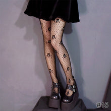 Load image into Gallery viewer, Women Sexy Lace Hollow Thin Pantyhose Flower Vine Letter Moon Black White Stockings Hollow Fishnet Stockings