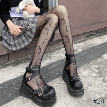 Load image into Gallery viewer, Women Sexy Lace Hollow Thin Pantyhose Flower Vine Letter Moon Black White Stockings Hollow Fishnet Stockings