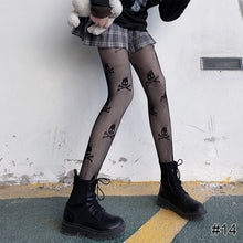 Load image into Gallery viewer, Women Sexy Lace Hollow Thin Pantyhose Flower Vine Letter Moon Black White Stockings Hollow Fishnet Stockings