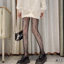 Load image into Gallery viewer, Women Sexy Lace Hollow Thin Pantyhose Flower Vine Letter Moon Black White Stockings Hollow Fishnet Stockings