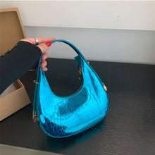 Load image into Gallery viewer, Fashionable Simple Handbag Shoulder Bag Versatile Niche Glossy PU Leather Underarm Bag Crescent Bag for Women