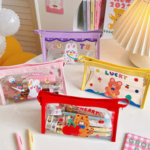 Load image into Gallery viewer, Ins Cute Bear Rabbit Fluffy Transparent Pencil Case Large Capacity Make Up Bag Plastic PVC Case Large Storage Bag