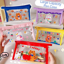 Load image into Gallery viewer, Ins Cute Bear Rabbit Fluffy Transparent Pencil Case Large Capacity Make Up Bag Plastic PVC Case Large Storage Bag