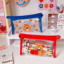 Load image into Gallery viewer, Ins Cute Bear Rabbit Fluffy Transparent Pencil Case Large Capacity Make Up Bag Plastic PVC Case Large Storage Bag