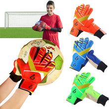 Load image into Gallery viewer, 1Pair Latex Professional Kid's Soccer Goalkeeper Gloves Soccer Goalie Gloves Strong Full Finger Protection Gloves Football Match Gloves