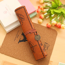 Load image into Gallery viewer, Retro Treasure Map Roll Pencil Case PU Leather Big Capacity Pen Bag Makeup Brush Pouch Pencilcase School Stationery Supplies