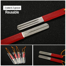 Load image into Gallery viewer, Diamond Grinding Hook Stone Portable Three-Book Hook File Edc Pocket Diamond Knife Sharpener Keychain Nail File Outdoor Camping Tools Fishing Gadgets