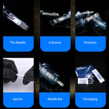 Load image into Gallery viewer, 10pcs Disposable Semi Permanent 0.35mm Purple Tattoo Needle RL RM M1 RS Tattoo Pen Machine Universal Short Needle Eyebrow Tattoo Needle