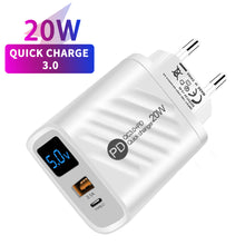 Load image into Gallery viewer, PD 20W USB Charger Digital Display Fast Charging Charger Quick Charge 3.0 For iPhone 14 13 Xiaomi Samsung Phone Charge Adapter