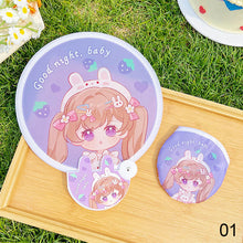 Load image into Gallery viewer, Portable Folding Round Fan With Handle Cartoon Mini Fan Comfortable Grip Fabric Smooth Edges Folding Hand Fan for Home