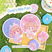 Load image into Gallery viewer, Portable Folding Round Fan With Handle Cartoon Mini Fan Comfortable Grip Fabric Smooth Edges Folding Hand Fan for Home
