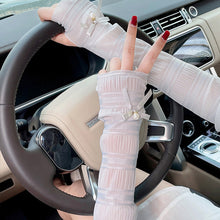 Load image into Gallery viewer, Women Summer Sun Protection Sleeves Long Fingerless Gloves Lady Ice Silk Mesh Arm Sleeve Sunscreen UV Breathable Mitten