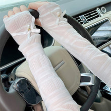 Load image into Gallery viewer, Women Summer Sun Protection Sleeves Long Fingerless Gloves Lady Ice Silk Mesh Arm Sleeve Sunscreen UV Breathable Mitten