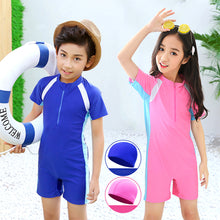 Load image into Gallery viewer, Children One-piece Short Sleeved Swimsuit Comfortable Breathable Sunscreen Swimsuit Swimming Water Sports Clothing