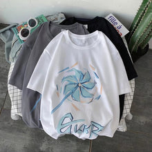 Load image into Gallery viewer, Men Summer Windmill Alphabet Print Short Sleeve Oversize Crew Neck Everything Match Five-Point Sleeve T-Shirt Fashion Simple Youth Trend Men's Clothes