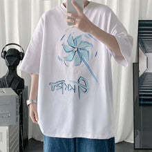 Load image into Gallery viewer, Men Summer Windmill Alphabet Print Short Sleeve Oversize Crew Neck Everything Match Five-Point Sleeve T-Shirt Fashion Simple Youth Trend Men's Clothes