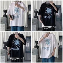 Load image into Gallery viewer, Men Summer Windmill Alphabet Print Short Sleeve Oversize Crew Neck Everything Match Five-Point Sleeve T-Shirt Fashion Simple Youth Trend Men's Clothes