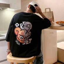 Load image into Gallery viewer, Cartoon Print Summer Men's Short Sleeve Loose Plankton Handsome Half Sleeve Fashion Trend Bear Head Top