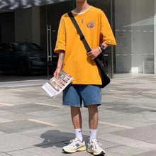Load image into Gallery viewer, Cartoon Print Summer Men's Short Sleeve Loose Plankton Handsome Half Sleeve Fashion Trend Bear Head Top
