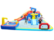Load image into Gallery viewer, 10 in1 Inflatable slide water park bouncing house garden with splash pool & water gun & basketball & climbing wall & dual pools & soccer