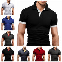 Load image into Gallery viewer, Summer T-shirt Polo Neck Men's Top T-shirt Polyester Color Block Fashion Simple Men's T-shirt
