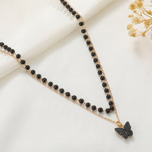 Load image into Gallery viewer, Gothic Dark Double Layer Butterfly Pendant Necklace Retro Niche Black Beading Alloy Necklace Clavicle Chain Jewelry Accessory