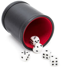 Load image into Gallery viewer, Double Layer Dice Cup Black PU Leather Red Flannel Silent Die Cup Cylindrical Cup Bar KTV Entertainment Supplies Send 5pcs Dice