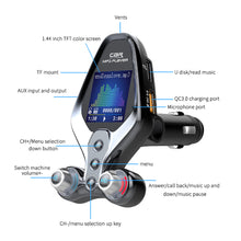 Load image into Gallery viewer, Bluetooth 5.0 FM Transmitter QC3.0 Fast Charger TF Flash Card U Disk Car Mp3 Player Music folder switch AUX In Output
