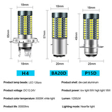 Load image into Gallery viewer, H4/H6/BA20D/P15D 12V-24V 6000K LED Motor Bulb Motorcycle Headlight 126smd Chips Lamp Car Headlight Bulbs Hi Lo Light