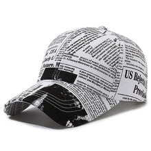 Load image into Gallery viewer, Newspaper Pattern Personality Graffiti Baseball Cap Fashion Street Hip Hop Duck Cap Outdoor Sports Visor Sun Protection Visor Hat Truck Driver Hat