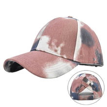Load image into Gallery viewer, Fashion Men And Women Tie-Dye Sun Hat Adjustable Back Opening Cross Style Baseball Cap Summer Ponytail Hip Hop Mesh Cap
