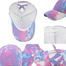 Load image into Gallery viewer, Fashion Men And Women Tie-Dye Sun Hat Adjustable Back Opening Cross Style Baseball Cap Summer Ponytail Hip Hop Mesh Cap