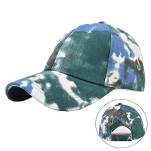 Load image into Gallery viewer, Fashion Men And Women Tie-Dye Sun Hat Adjustable Back Opening Cross Style Baseball Cap Summer Ponytail Hip Hop Mesh Cap