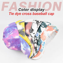 Load image into Gallery viewer, Fashion Men And Women Tie-Dye Sun Hat Adjustable Back Opening Cross Style Baseball Cap Summer Ponytail Hip Hop Mesh Cap