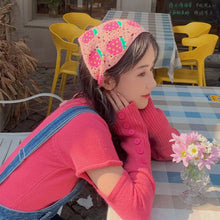Load image into Gallery viewer, Sweet Cute Strap Hair Bag Headscarf Hat Small Mushroom Strawberry Handmade Crochet Hollow Triangle Headband Towel