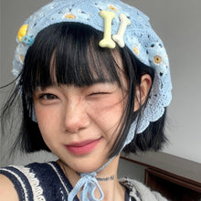 Load image into Gallery viewer, Sweet Cute Strap Hair Bag Headscarf Hat Small Mushroom Strawberry Handmade Crochet Hollow Triangle Headband Towel