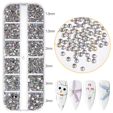 Load image into Gallery viewer, 12 Grids/set Nail Acrylic Rhinestones Transparent Flat Bottomed Acrylic Diamonds Multi Sizes Mixed Manicure Decoration Ornaments