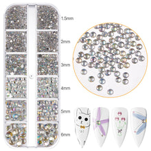 Load image into Gallery viewer, 12 Grids/set Nail Acrylic Rhinestones Transparent Flat Bottomed Acrylic Diamonds Multi Sizes Mixed Manicure Decoration Ornaments