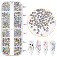 Load image into Gallery viewer, 12 Grids/set Nail Acrylic Rhinestones Transparent Flat Bottomed Acrylic Diamonds Multi Sizes Mixed Manicure Decoration Ornaments